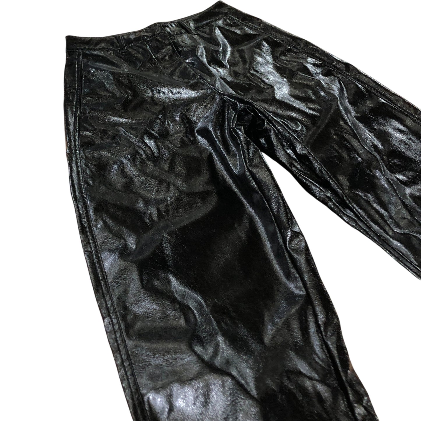 Branded High Shine Black Trousers Women's Faux Leather UK8