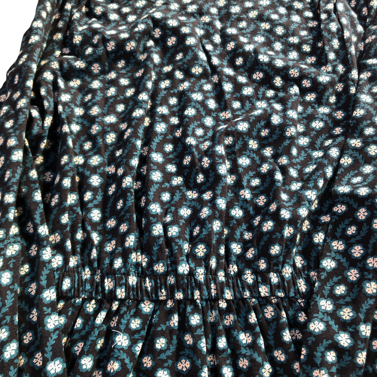 Long Sleeve Floral Print Dress Size 8 Women's Cotton Blue Green
