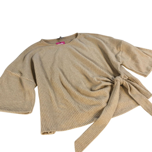 River Island Ribbed Tie Front Top Women Beige Bell Sleeve Casual Wear