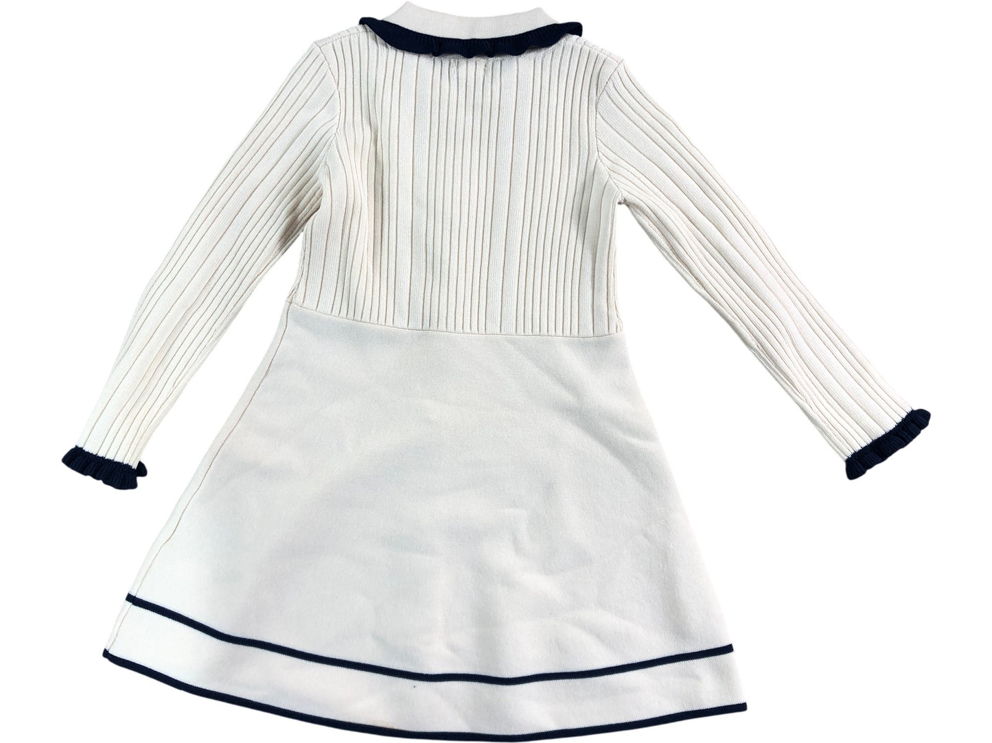 River Island Cream Ribbed Dress with Navy Trim Size 4-5 Months Girls Fashion
