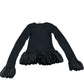 River Island Black Ruffled Hem Long Sleeve Top Women's Ribbed Knit Fashion UK8