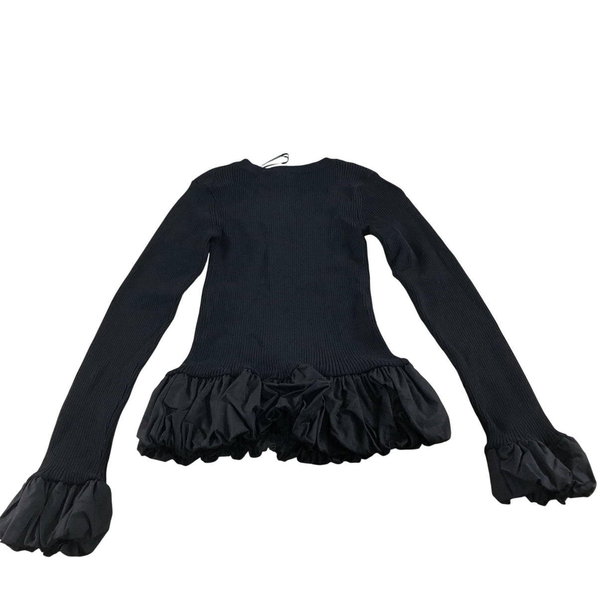 River Island Black Ruffled Hem Long Sleeve Top Women's Ribbed Knit Fashion UK8