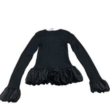 River Island Black Ruffled Hem Long Sleeve Top Women's Ribbed Knit Fashion UK8