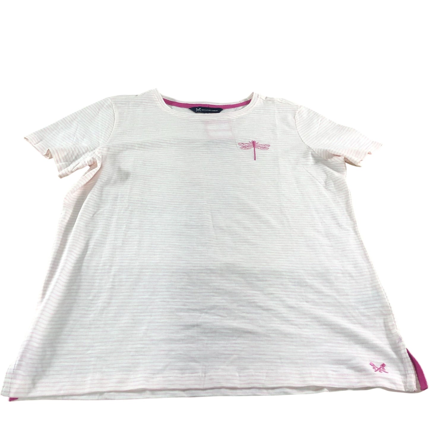 Crew Clothing Company Women's Pink Striped T-Shirt Size 12 Cotton Short Sleeve