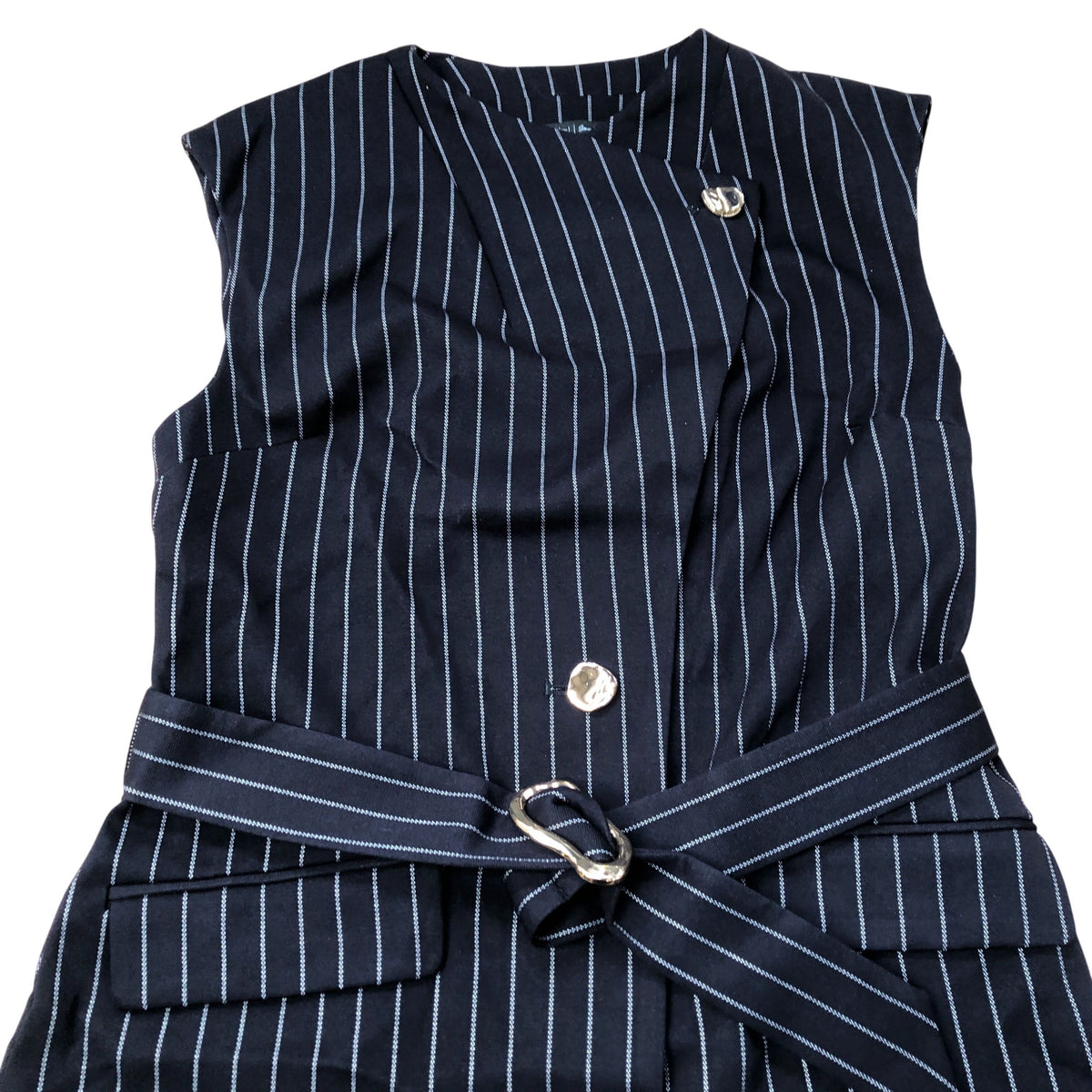 River Island Pinstripe Jacket Women's Sleeveless Belted Formal Style