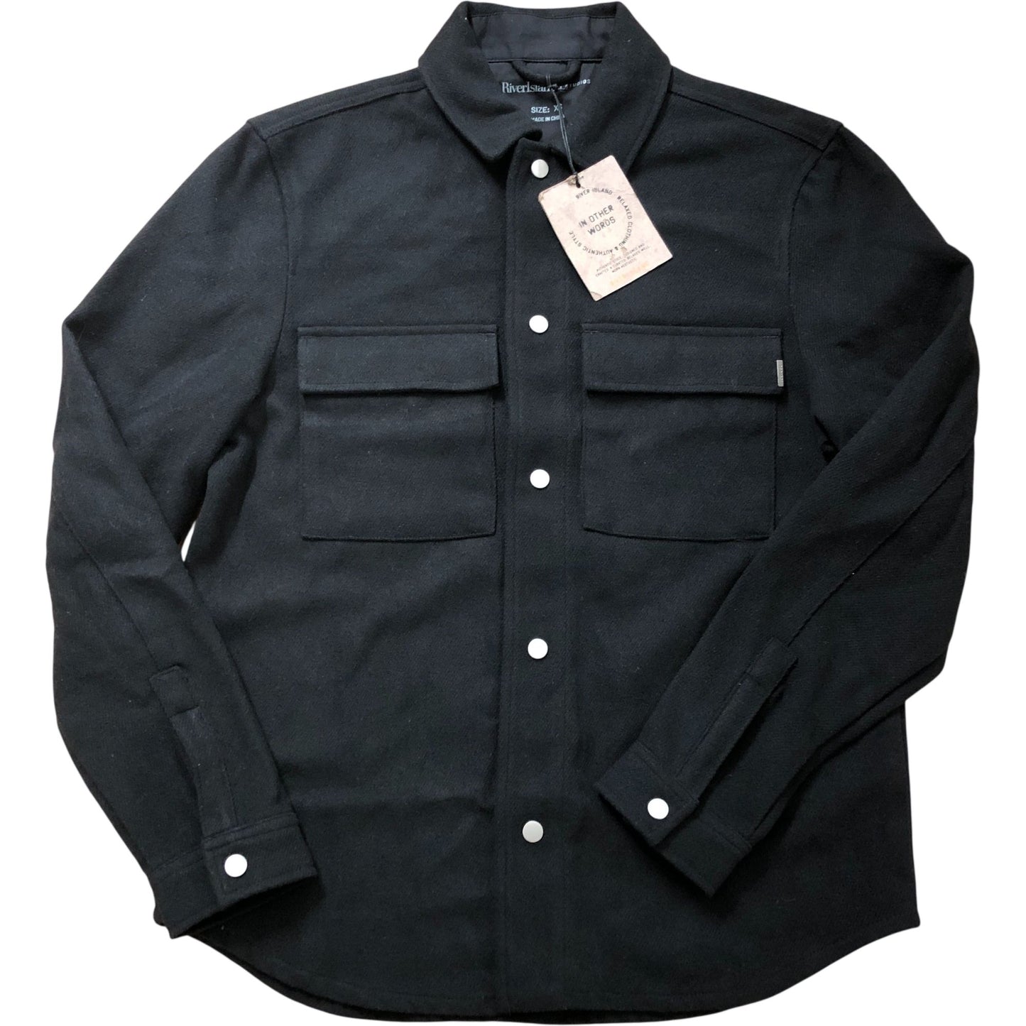 River Island Casual Shirt XS Men's Black Snap Button Pockets Stylish Design