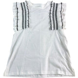 RIVER ISLAND Girls Top UK9-10 Years White Ruffle Sleeve Embroidered Design