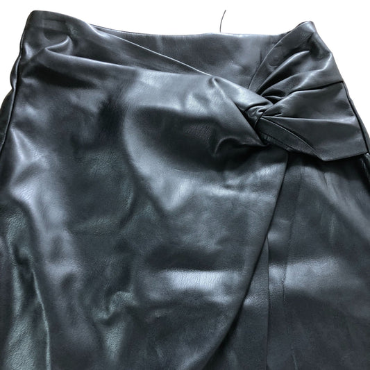 River Island Women's Black Faux Leather Midi Skirt UK6 Stylish Wrap Design