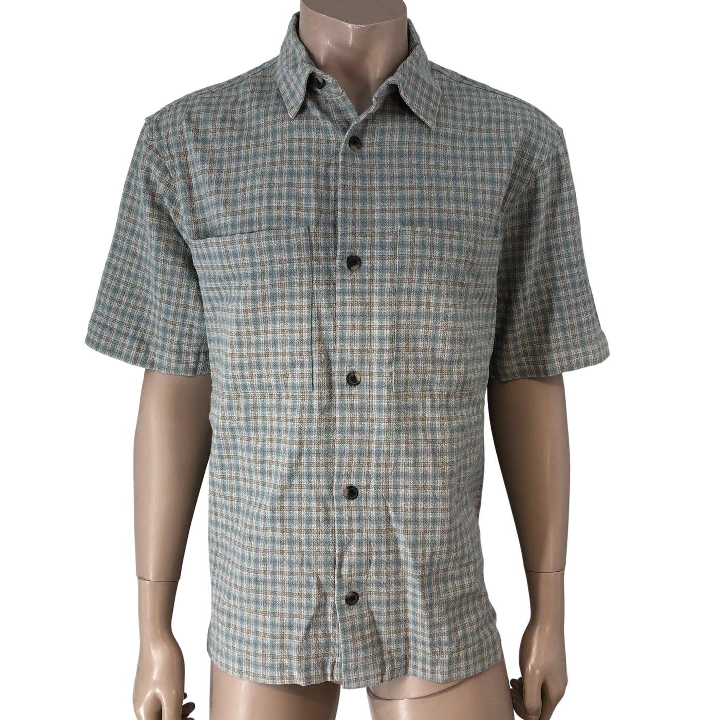 RIVER ISLAND Short Sleeve Shirt Size M Men's Check Cotton Textured Blue