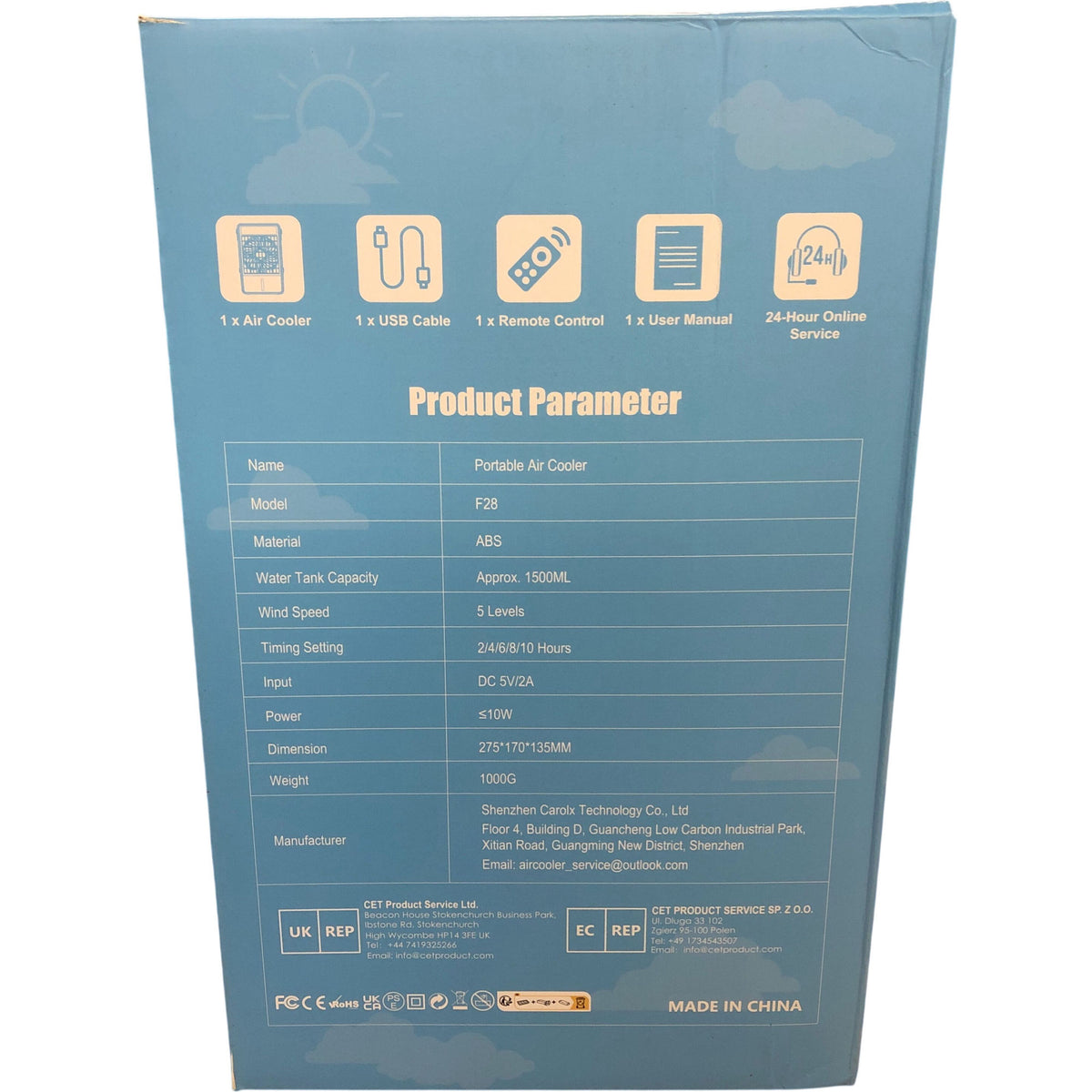 Portable Air Cooler F28 1500ML Personal Fan 5 Wind Speeds 2-10H Timer