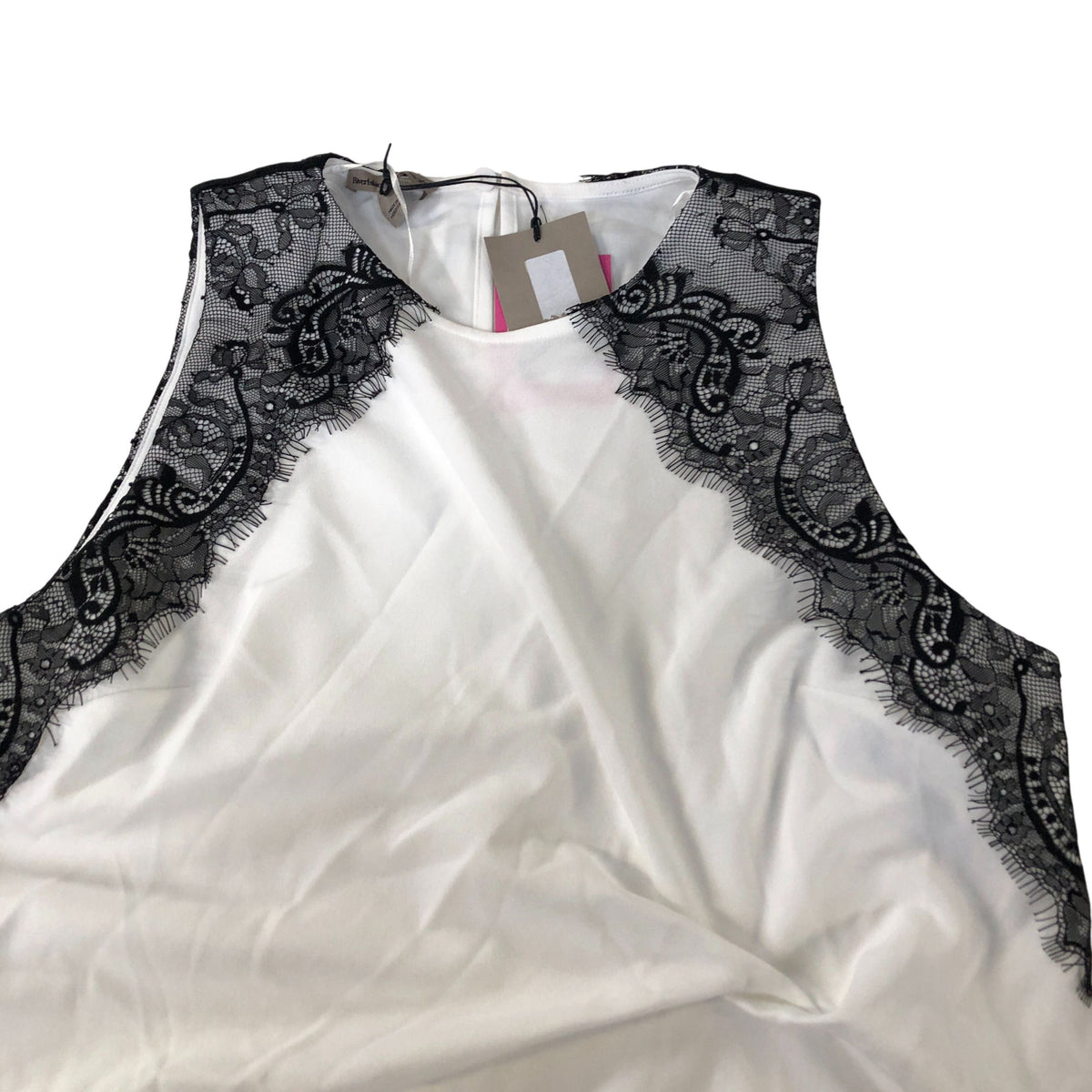 River Island Sleeveless Lace Trim Top Women's Elegant White Black Medium