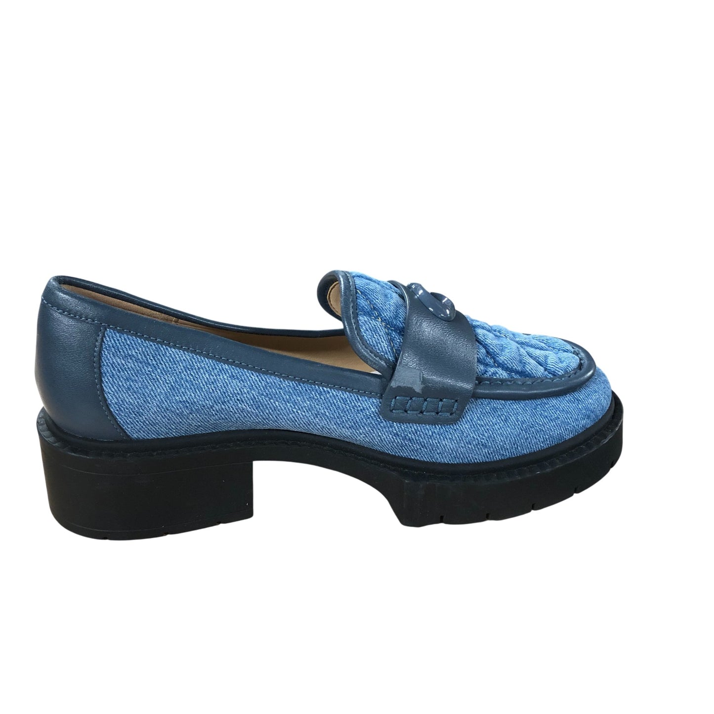 Coach Denim Loafers UK 4 Women's Platform Casual Blue Quilted Style
