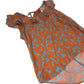 Floral Design Blouse Women's Short Sleeve Ruffle Blue Orange UK6