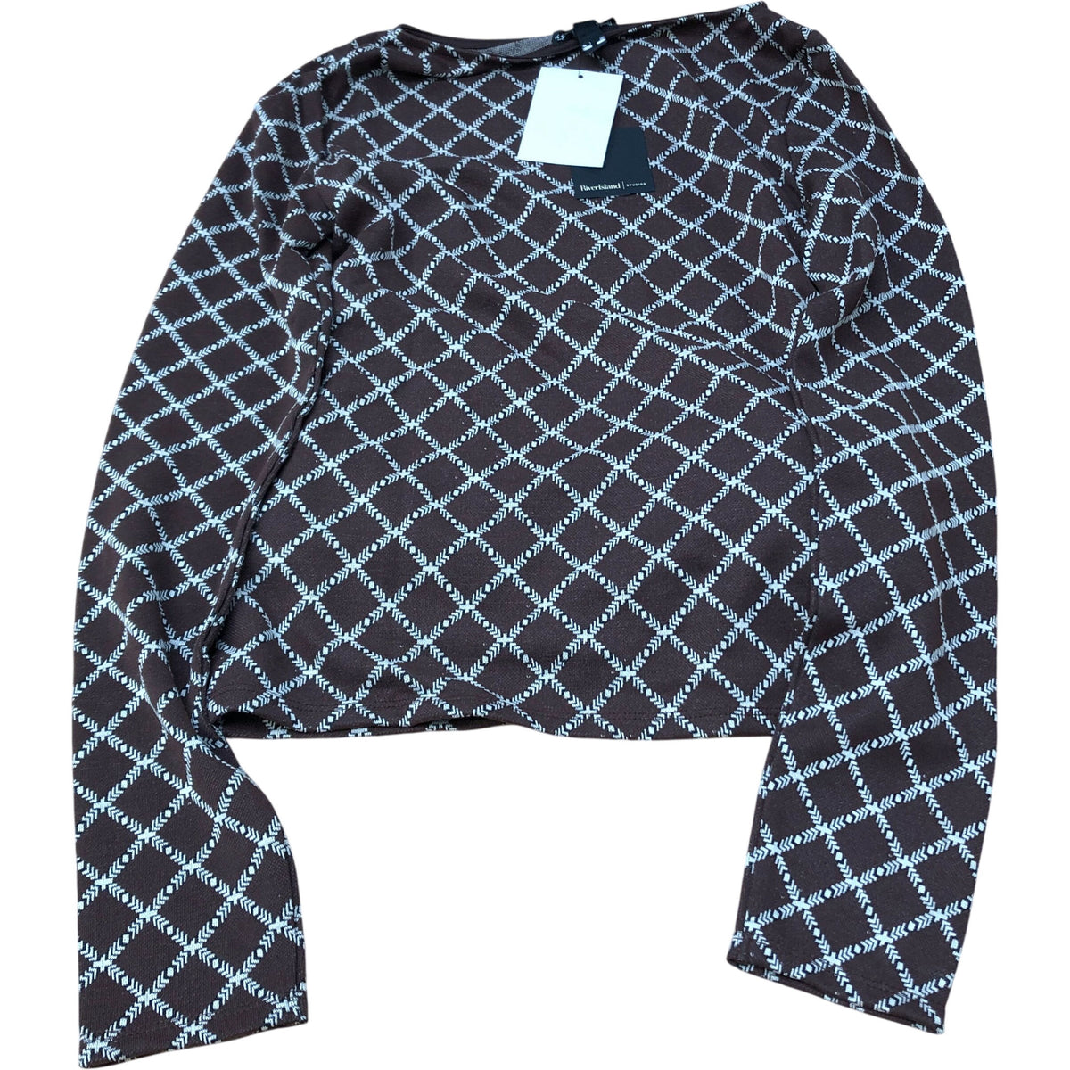 River Island Long Sleeve Top Size 10 Women's Brown Check Pattern Style