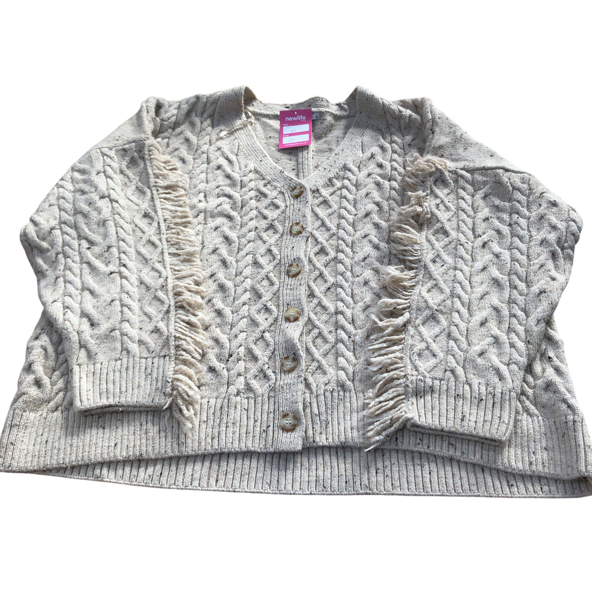 Knitted Cardigan Size 22 Women's Chunky Knit with Frills Cream