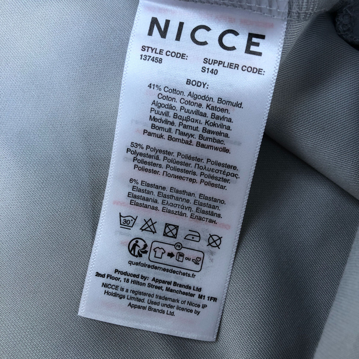 Nicce Pale Grey Hoodie Size XXL