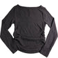 River Island Long Sleeve Top Size 8 Women's Dark Brown Pleated Stretch Fabric