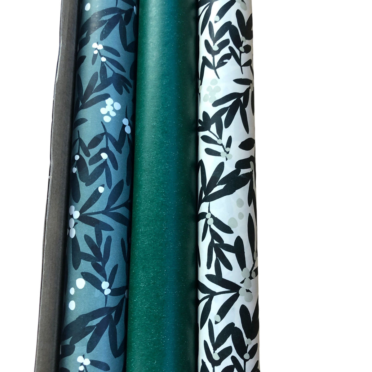 Luxury Green Berries Gift Wrap Set Featuring Matching Ribbons Three Rolls