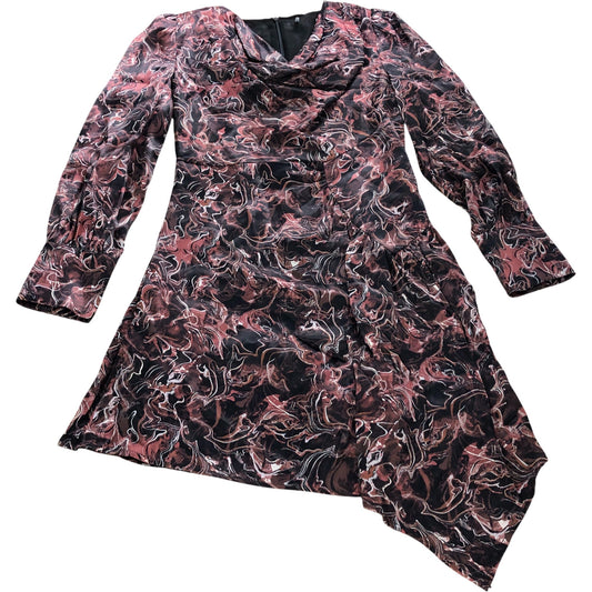 Branded Marble Print Asymmetric Mini Dress - Size 10