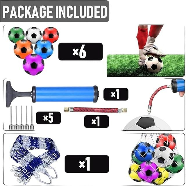 6 Pack Size 5 Soccer Balls With Pump And Accessories Multi Colour Training Set