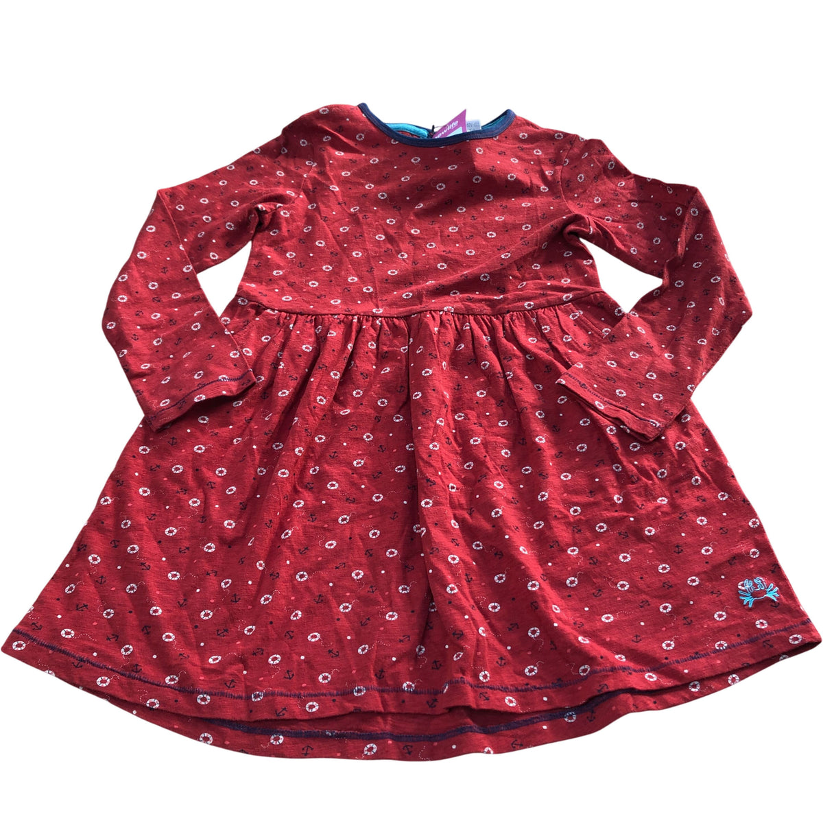 Girls Dress Size 7-8 Years Long Sleeve Red Floral Cotton