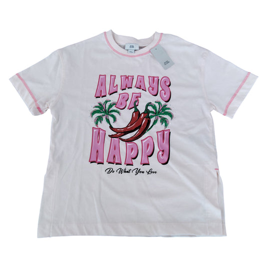 River Island Kids T-Shirt UK7-8 Years Boys Always Be Happy Print Pink