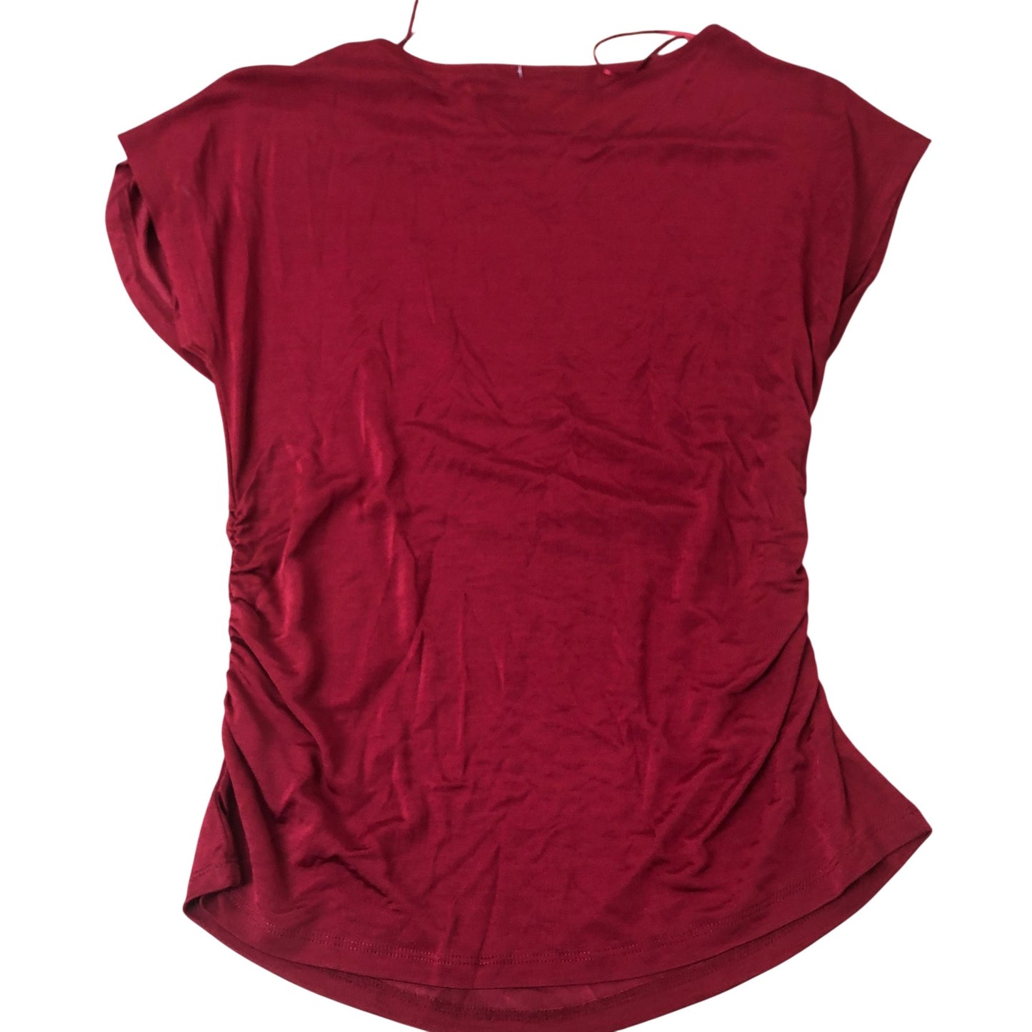 Red Short Sleeve Blouse Women's Draped Design Viscose Medium