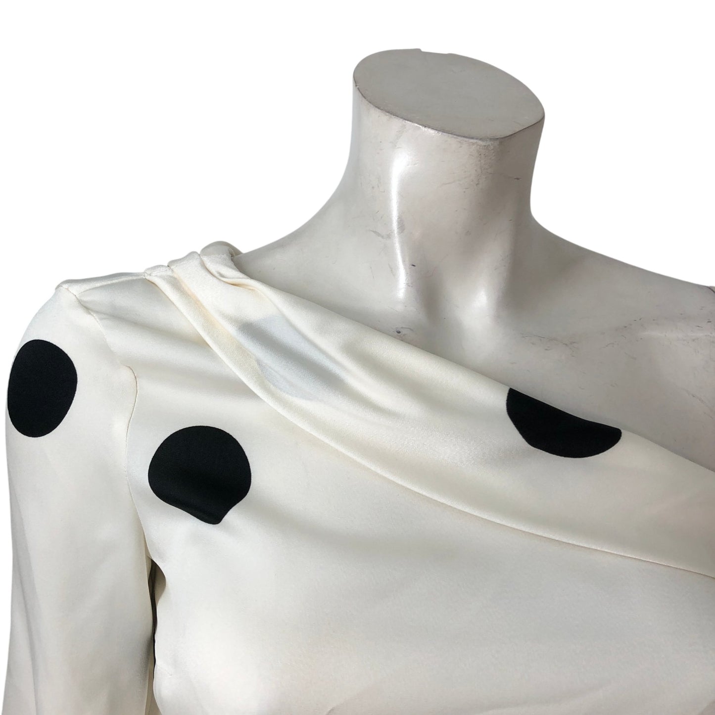 River Island Off Shoulder Blouse UK8 Women's Cream Polka Dot Satin Top