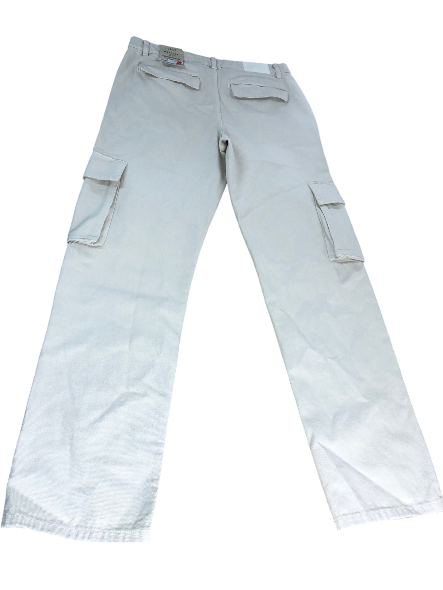 River Island Loose Cargo Trousers UK32 Men's Beige Cotton Lightweight Pants