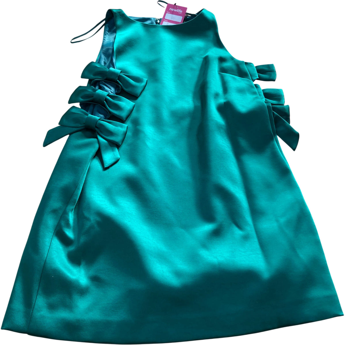 River Island Sleeveless Dress Women's Green Satin Bow Detail Elegant