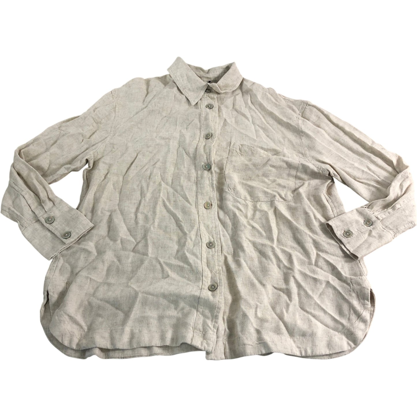 River Island Women's Size Small Cream Button Up Long Sleeve Shirt Linen Blend