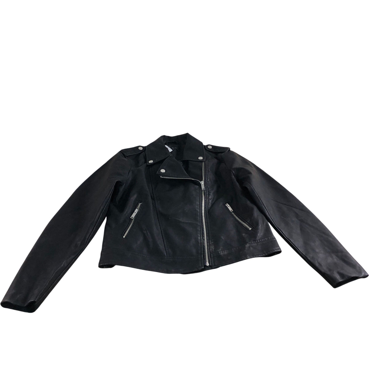 Black Biker Jacket UK12 Women's Faux Leather Zip