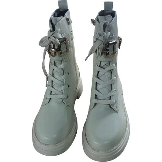 River Island Cream Lace Up Chunky Ankle Boots UK4