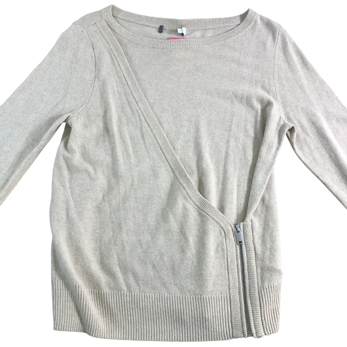 Branded Wrap Sweater 12 Women's Beige Zip Knit Cashmere