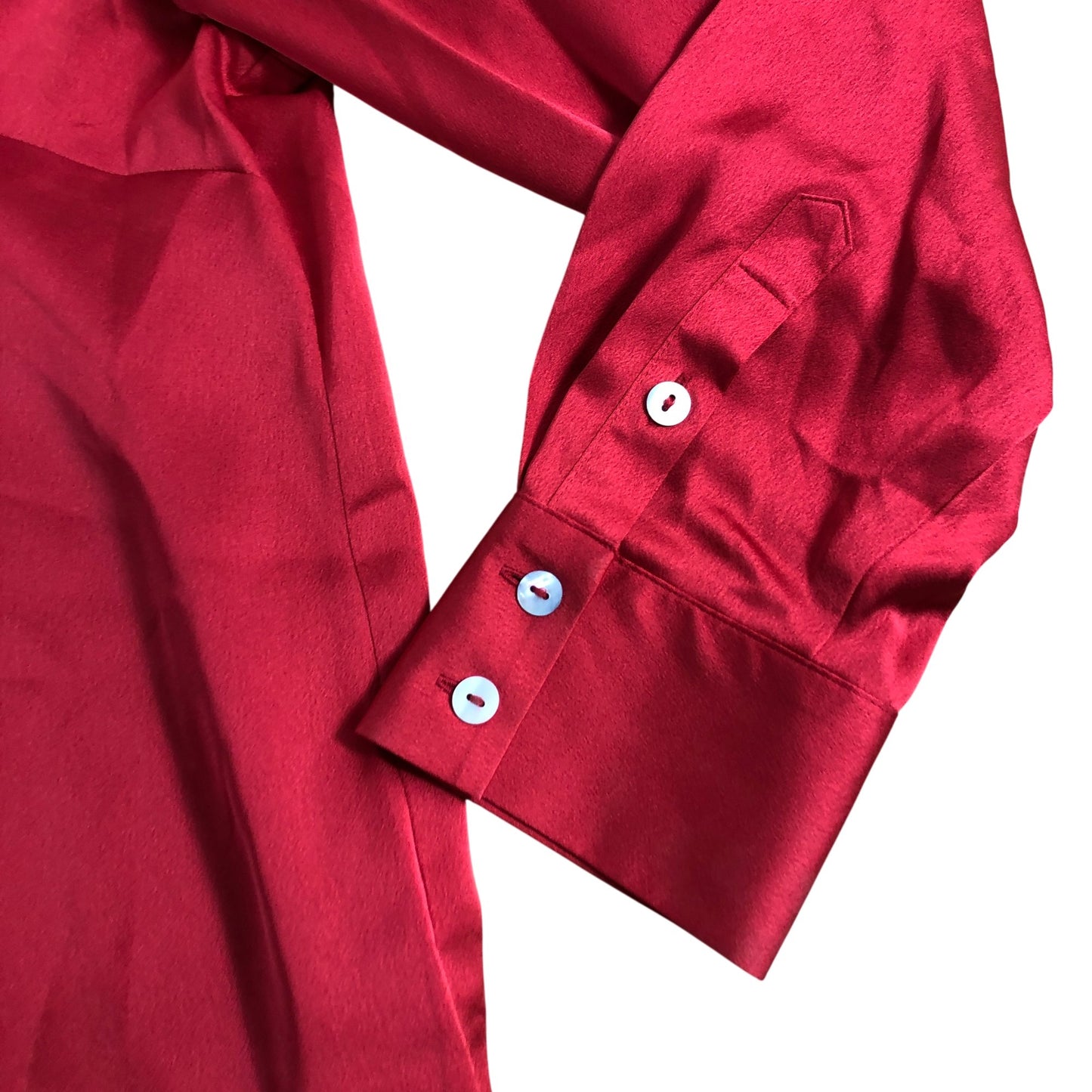 Red Blouse UK12 Women's Silk Blend Long Sleeve Tie Neck Shirt