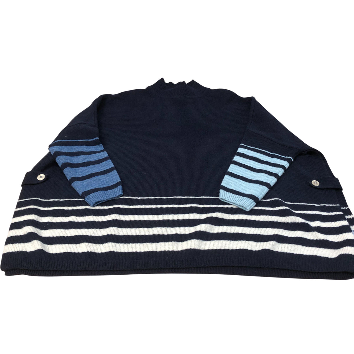 Women's Wool Blend Sweater Size 12 Navy Stripe Casual Warm Knit