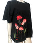 Ted Baker Floral Print T-Shirt UK12 Women's Black Cotton Short Sleeve Top