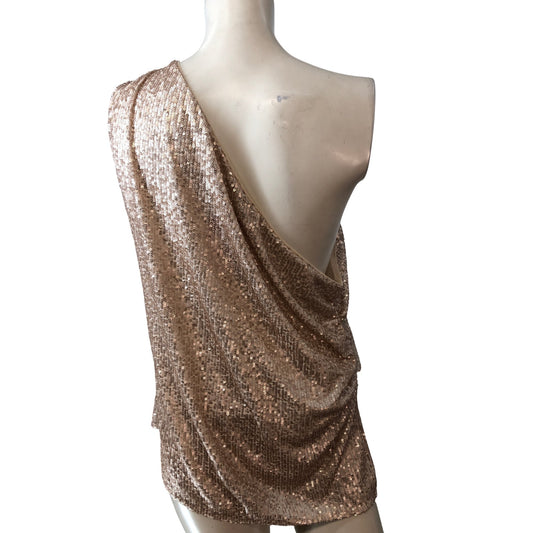 Branded Sequin One Shoulder Top UK XL Women's Elegant Evening Wear Beige