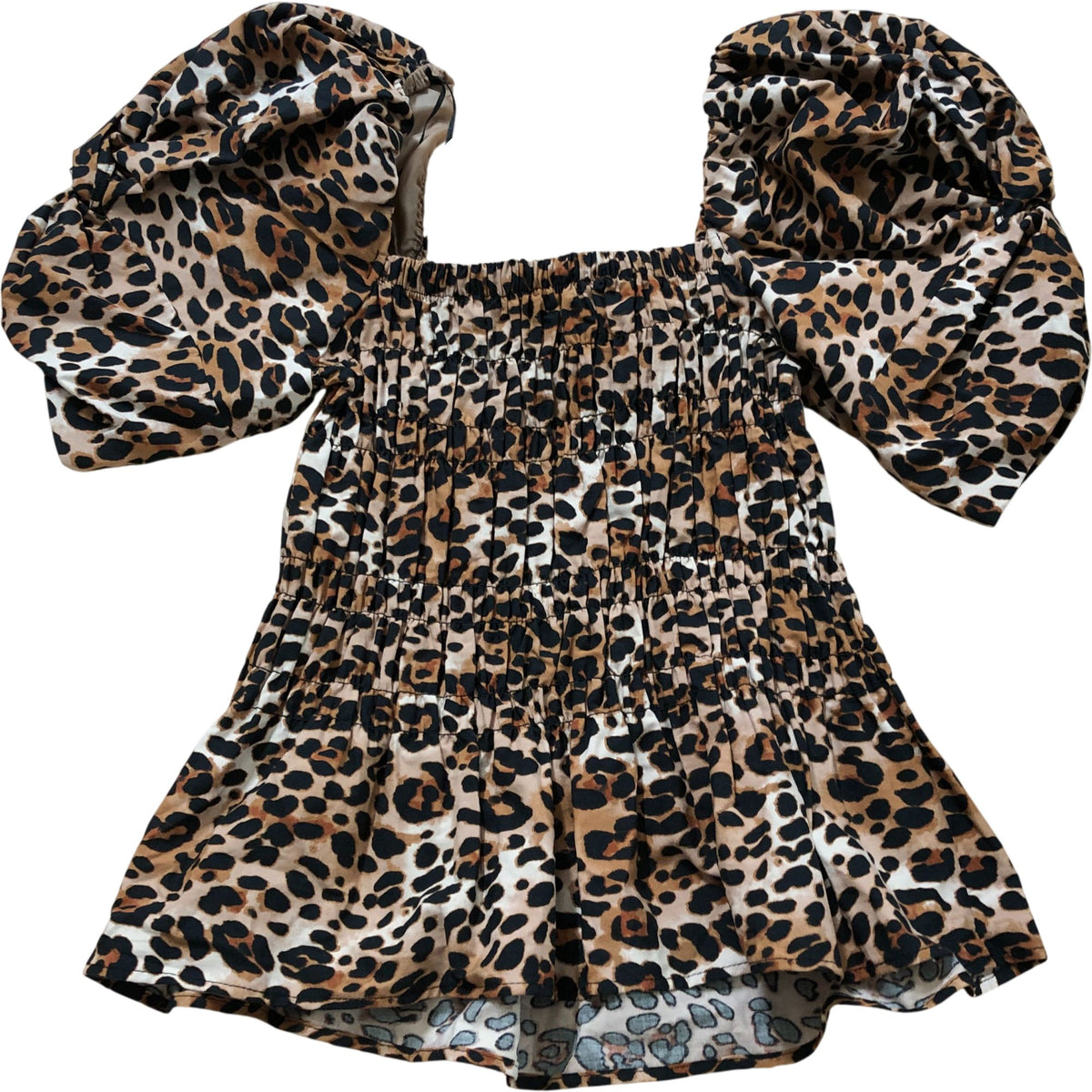 River Island UK8 Women's Leopard Print Off Shoulder Top Flared Sleeves Brown