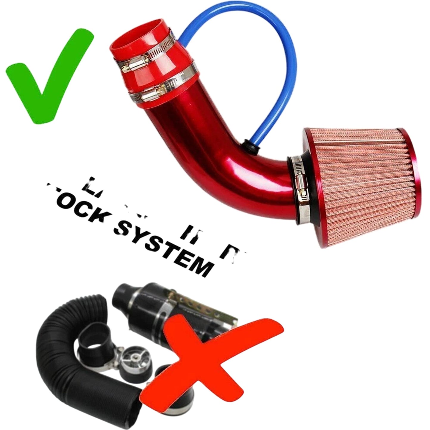 RACING Air Intake Pipe Super Power Flow Red Aluminium Replacement Upgrade Silver