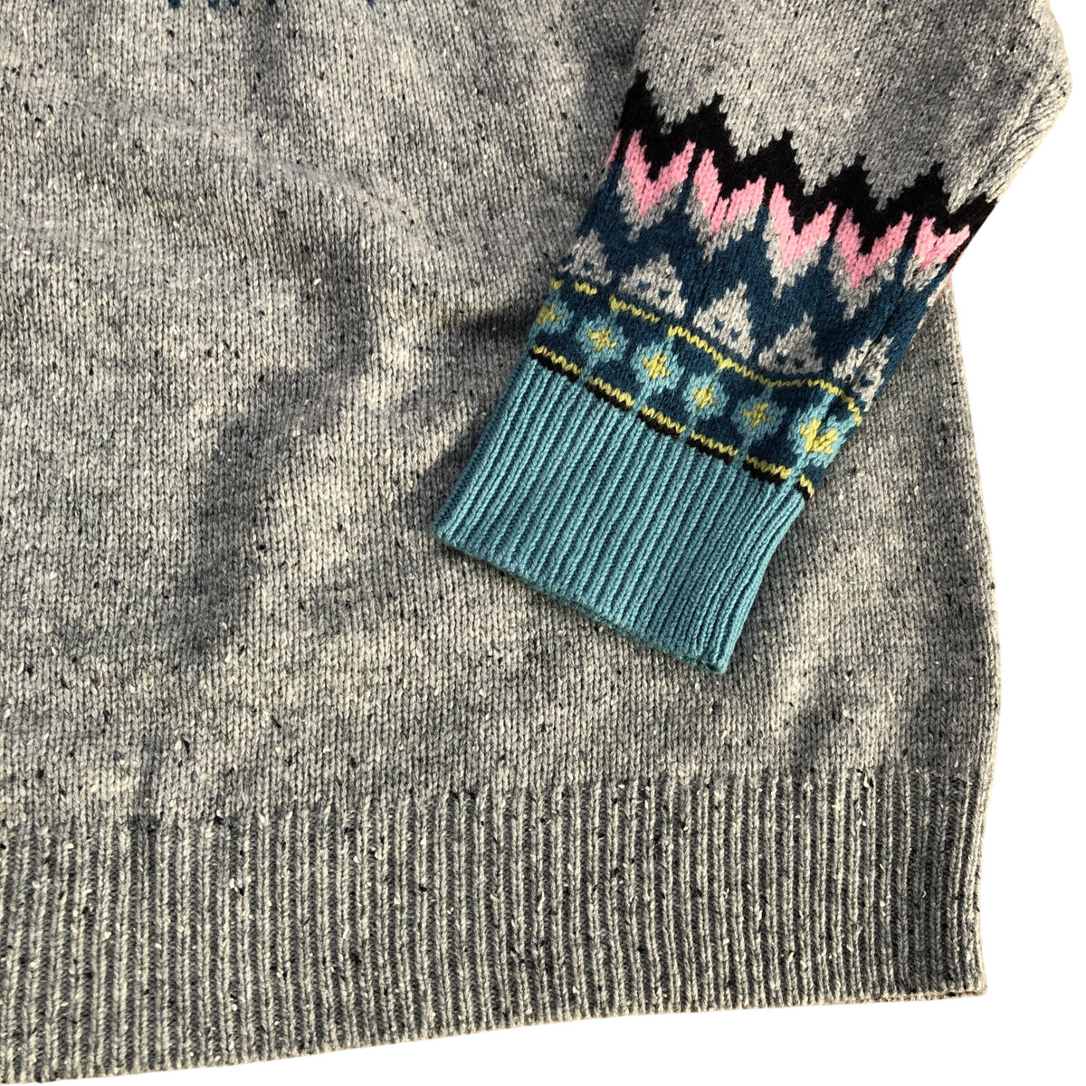 Izzy Fair Isle Jumper Grey Lambswool Blend Long Sleeve
