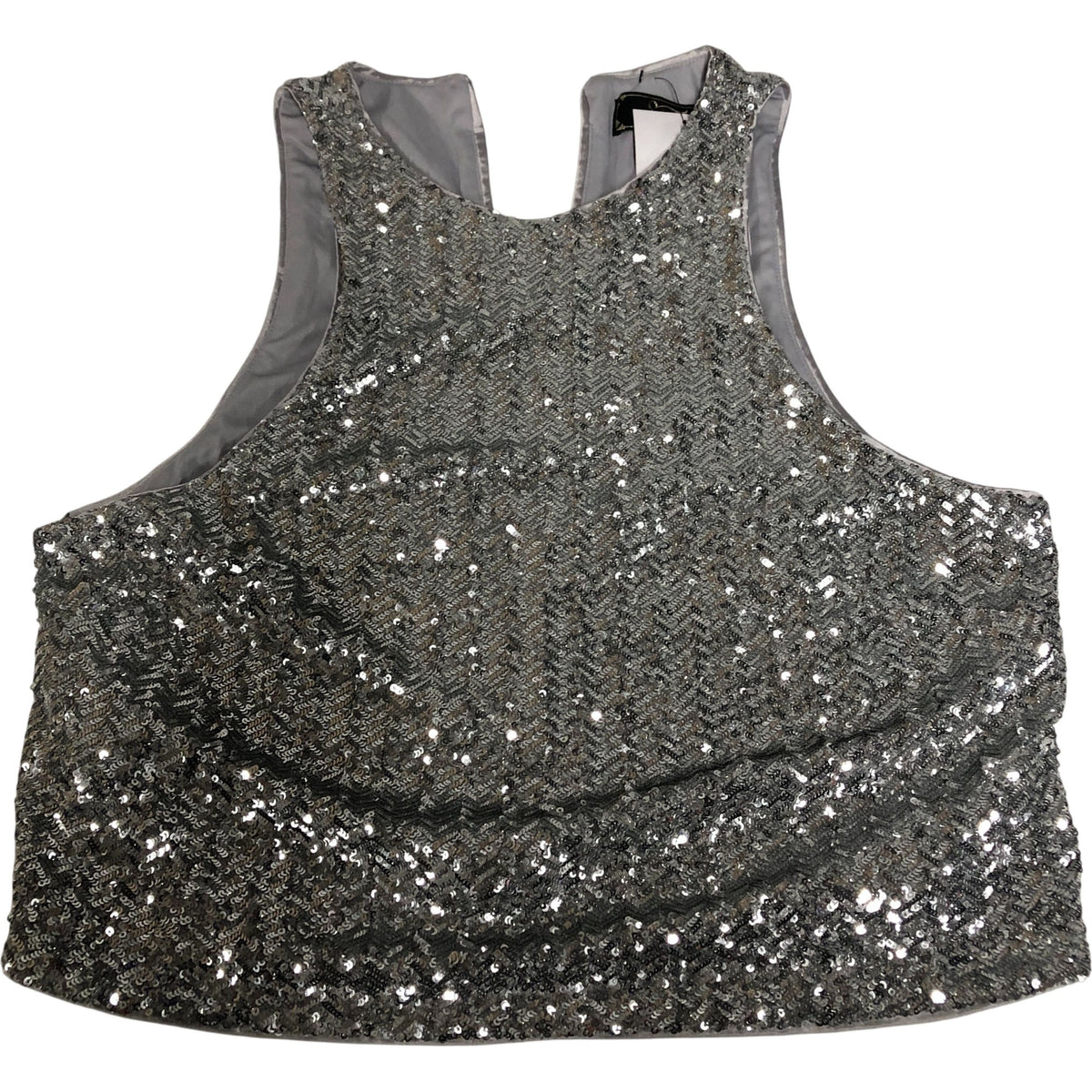 Sequin Crop Top Women's Silver Sleeveless Party Top UK14
