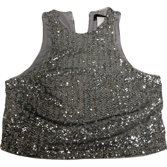 Sequin Crop Top Women's Silver Sleeveless Party Top UK14