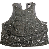 Sequin Crop Top Women's Silver Sleeveless Party Top UK14