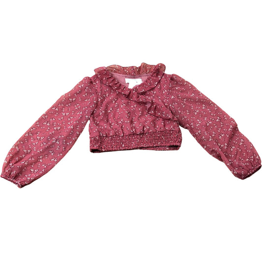 Zara Girls 9-10 Years Floral Ruffle Top Smocked Waist Long Sleeve Red