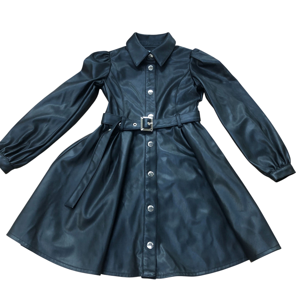 River Island Women's Black Faux Leather Shirt Dress With Belt 8 Years