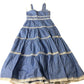 Branded Striped Maxi Dress Women's Blue Cotton Tiered Sleeveless UK6