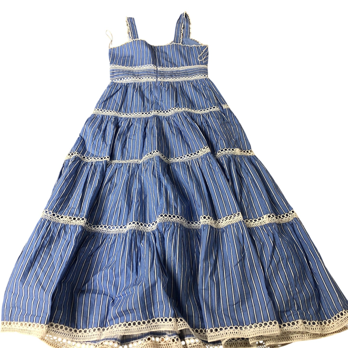 Branded Striped Maxi Dress Women's Blue Cotton Tiered Sleeveless UK8