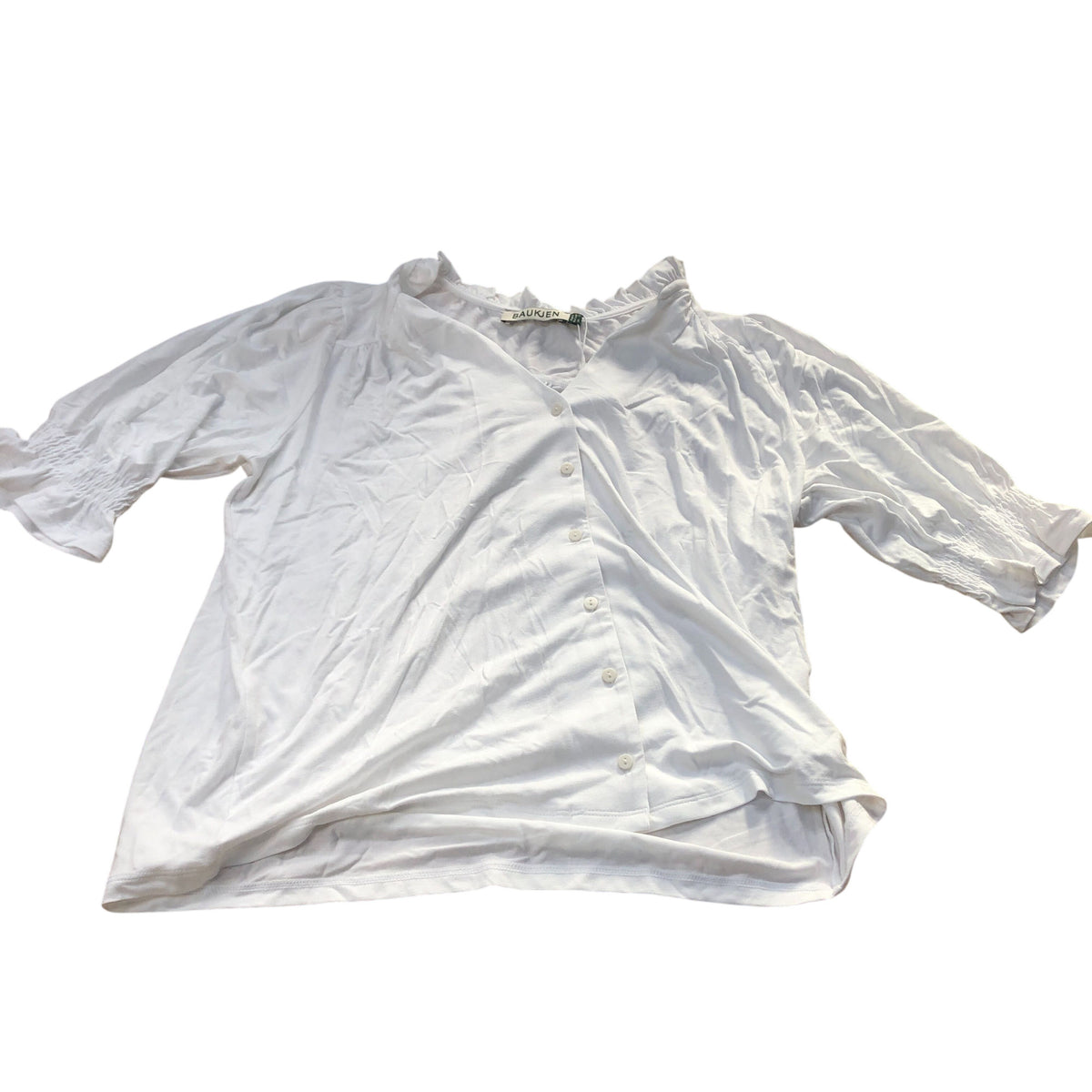 Baukjen White Blouse Women's Size 12 V Neck Button Up Short Sleeve