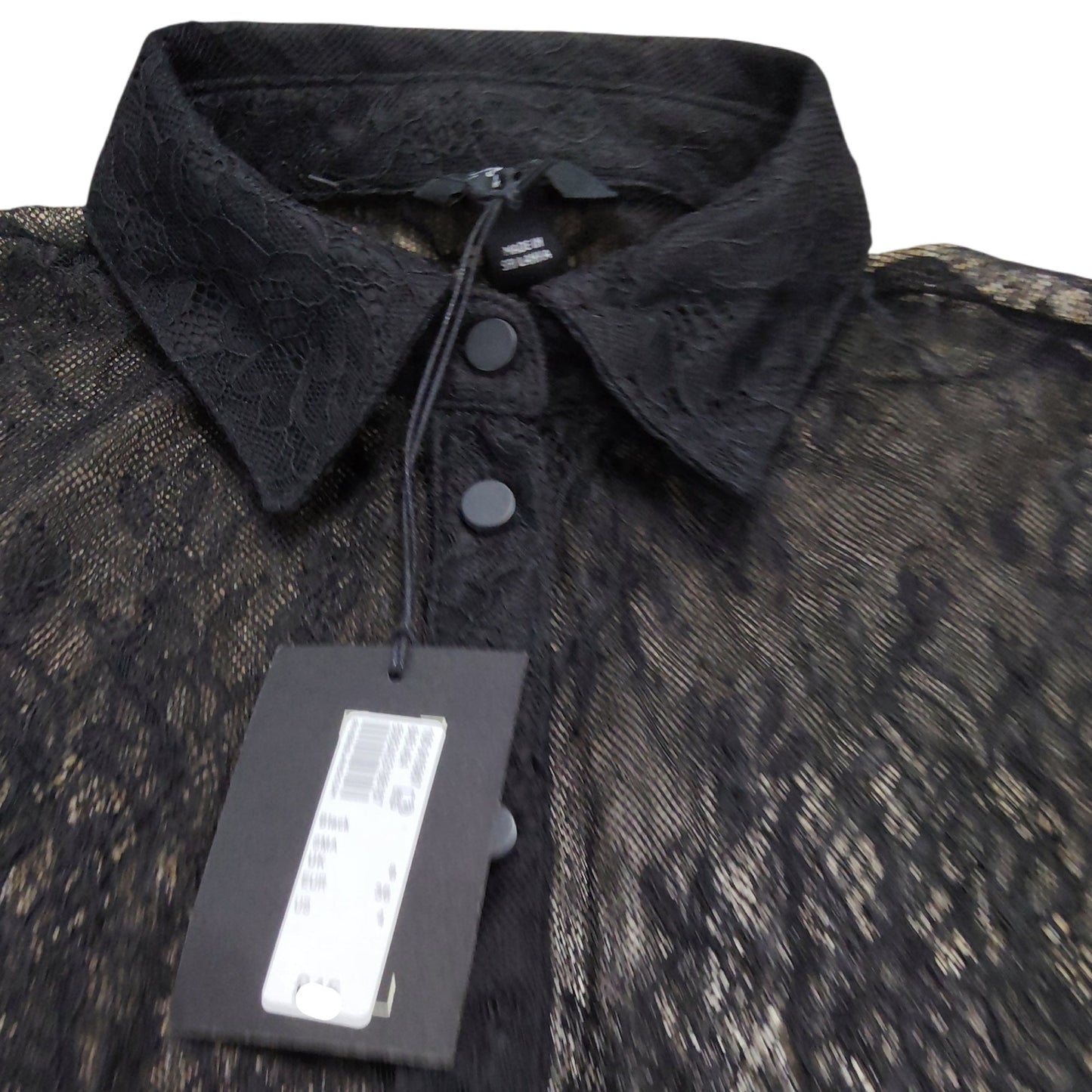 River Island Lace Blouse Black UK6 Women's Sheer Long Sleeve Button Up Chic Top